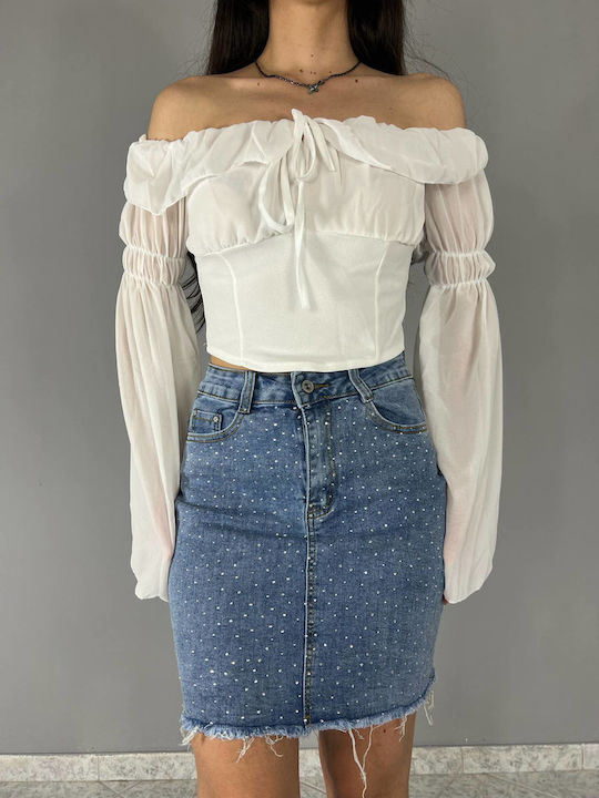 Denim Mini Fustă Blue