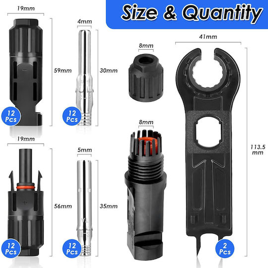 Set 10 Conectori MC4 Onuvio Accesorii Fotovoltaice Panouri Solare Masculin Feminin 1000V 30A Certificat CE RoHS Impermeabil IP67