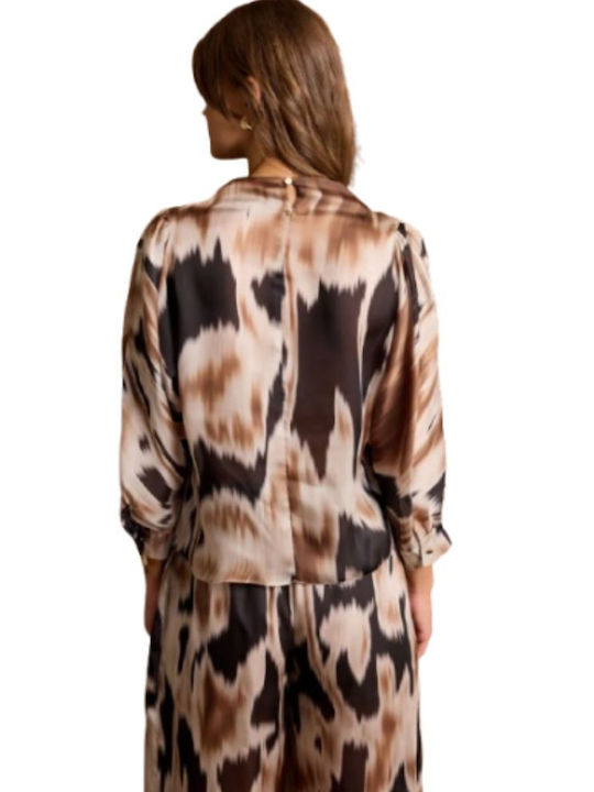 Nuri Damen Bluse Langärmelig Brown