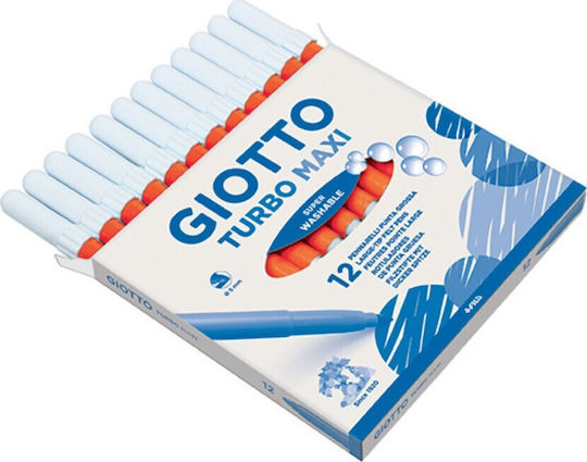 Giotto Turbo Maxi Orange Washable Drawing Markers 5mm Thick Set 12pcs