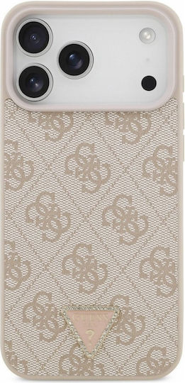 Guess Leather 4g Triangle Strass Magsafe Umschlag Rückseite Leder Rosa (iPhone 17 Pro Max)