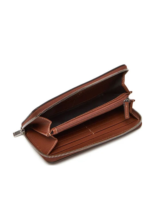 Wallet Grained Ziparound Μεγάλο Γυναικείο Πορτοφόλι Καφέ