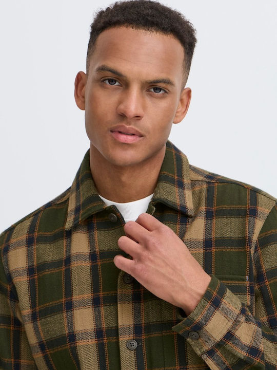 Long Sleeve Overshirt In Regular Fit Checked Khaki
