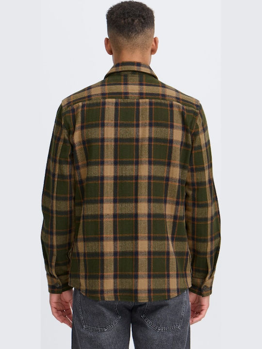 Long Sleeve Overshirt In Regular Fit Checked Khaki