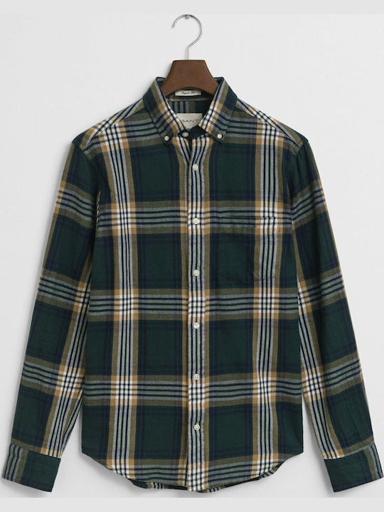 Long-sleeved Flannel Shirt Checked Green
