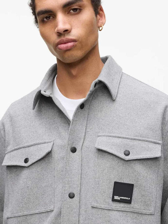 Μακρυμάνικo Τζιν Overshirt σε Φαρδιά Γραμμή Γκρι Ανοιχτό