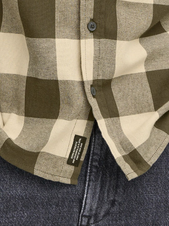 Long Sleeve Flannel Shirt in Regular Fit Checked Khaki