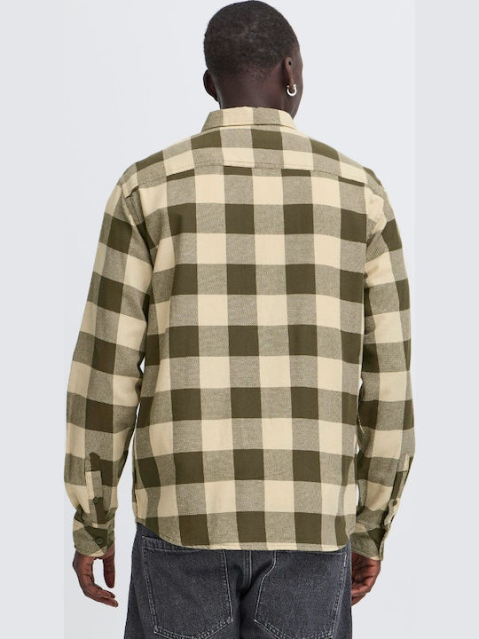 Long Sleeve Flannel Shirt in Regular Fit Checked Khaki