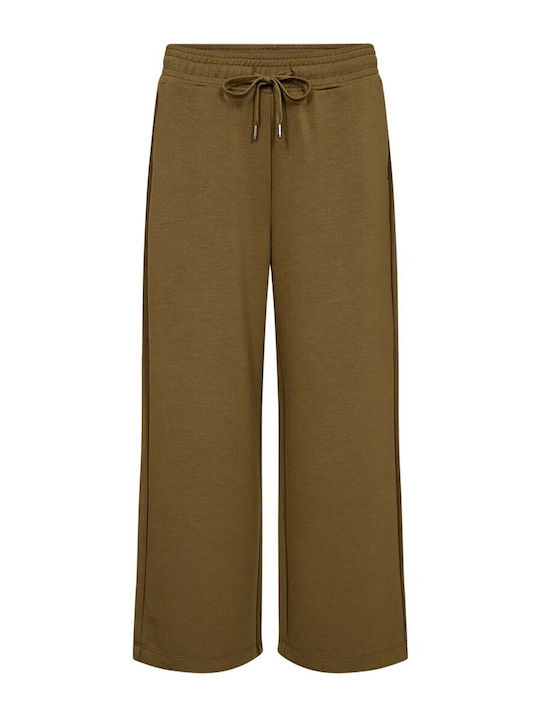 Damen Hoch tailliert Stoff Hose mit Gummizug Olive