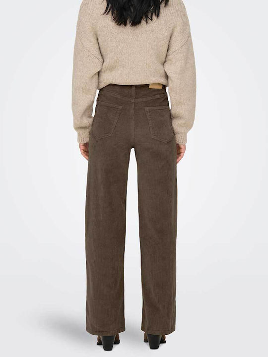 Only Wide Women's High Waist Fabric Palazzo Pants Wide Brown