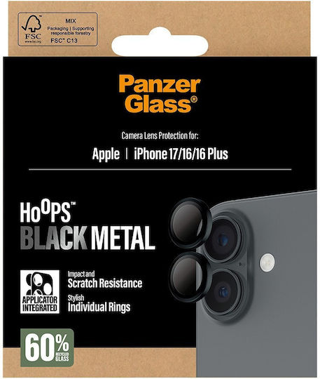 PanzerGlass Hoops Προστασία Κάμερας Tempered Glass Μαύρο για το iPhone 17/16/16 Plus