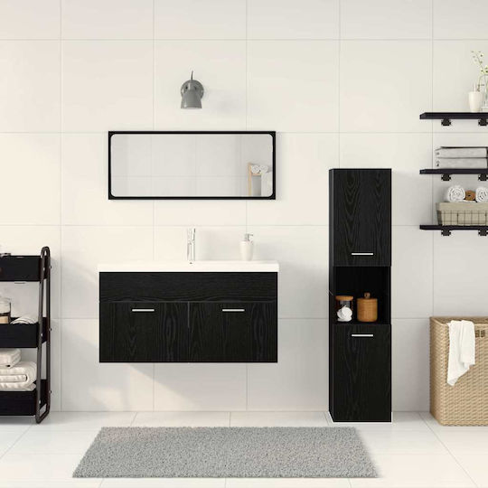 vidaXL Шкаф със Мивка, Огледало & Колона Д90xШ38.5xВ46см Black Beech