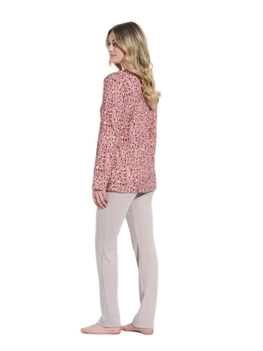 Jeannette Lingerie Winter Damen Pyjama-Set Pink-beige