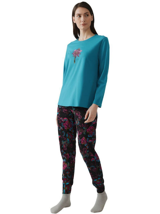 Minerva Winter Women's Pyjama Set Petrol Blue Dark