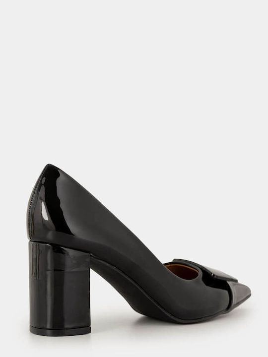 Patent Leather Pointed Toe Black Medium Heels