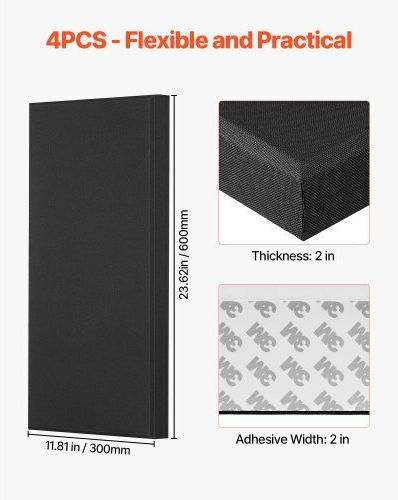 3D Wall Panels Adhesive Black 59.944x29.972cm 4 Pieces