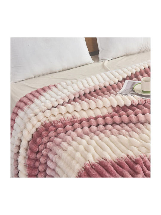 SpitiBazaar Blanket Velvet Queen 220x240cm Ροζ - Λευκό