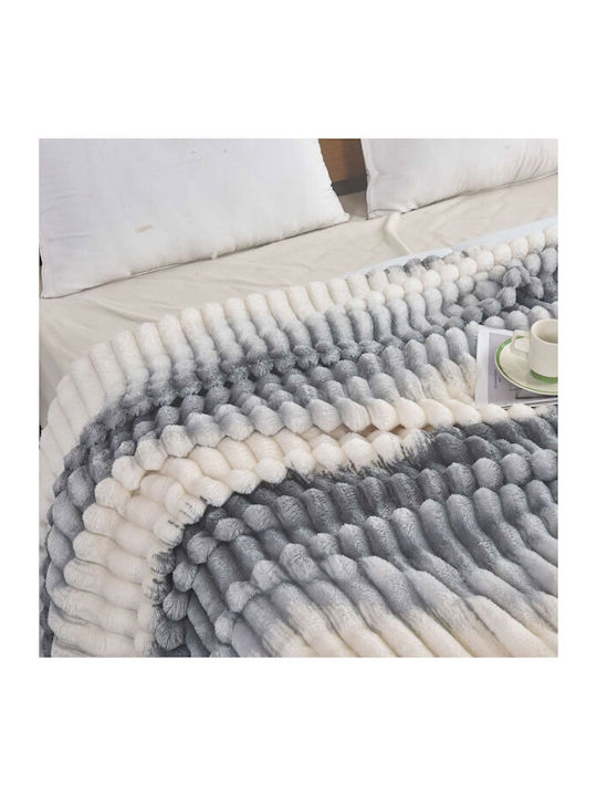 SpitiBazaar Blanket Velvet Queen 220x240cm Ανοιχτό Γκρι - Λευκό