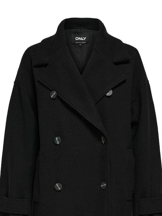 Nancy Damen Black Mantel Oversized mit Knöpfen