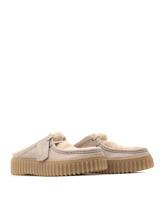 Torhill Leather Mules with High Heel in Beige Color