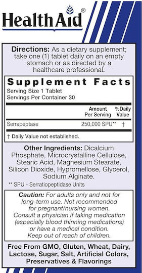 Health Aid Serrapeptase 30 ταμπλέτες