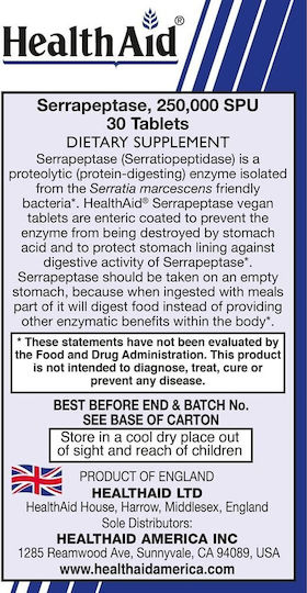 Health Aid Serrapeptase 30 ταμπλέτες