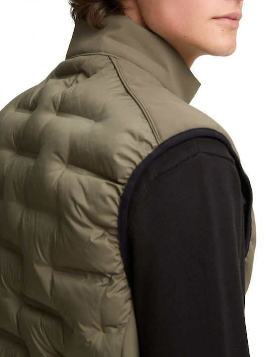 Vestă Puffer Fără Mâneci Impermeabilă și cu Protecție Împotriva Vântului Verde Olive
