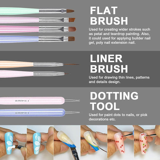 Set 6pcs Manicure Brushes Acrygel Dotting