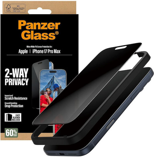 Panzerglass Folie de Protecție Privacy cu Vizibilitate din 2 Direcții pentru iPhone 17 Pro Max Ultra-wide Fit cu Easyaligner
