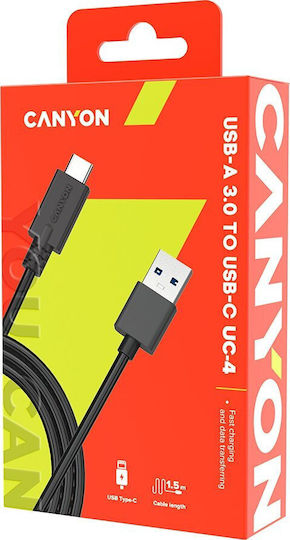 Canyon USB 3.0 Кабел USB-C Мъжки - USB-A 15W Черен 1м CNE-USBC4B