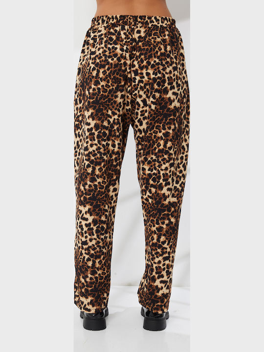 Women's Fabric Trousers with Elastic Leopard