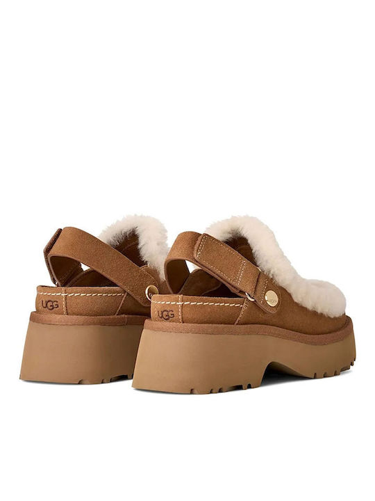 Closed-Toe Leather Women's Brown Slippers