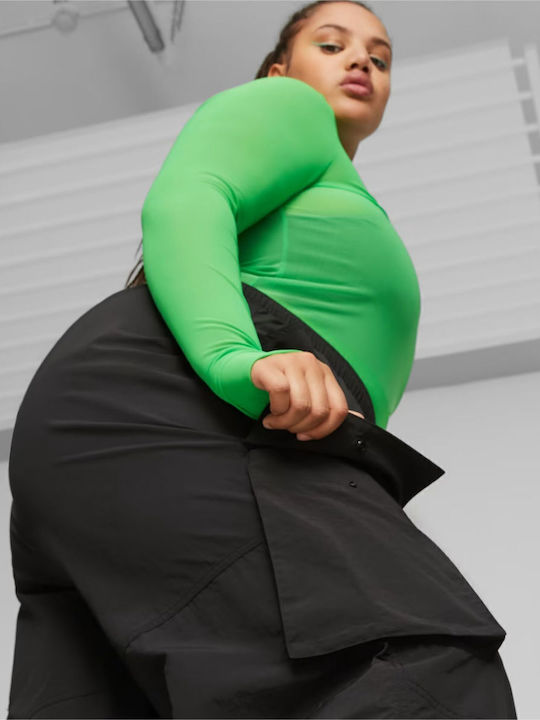 Dama Tesatura Pantaloni cu Croială Relaxată Negru