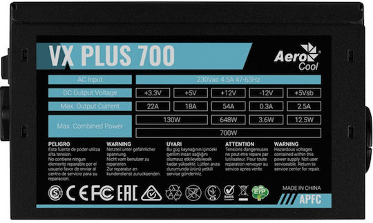 Aerocool VX PLUS Stealth 70 700W Черен Компютърно захранване Пълен кабел