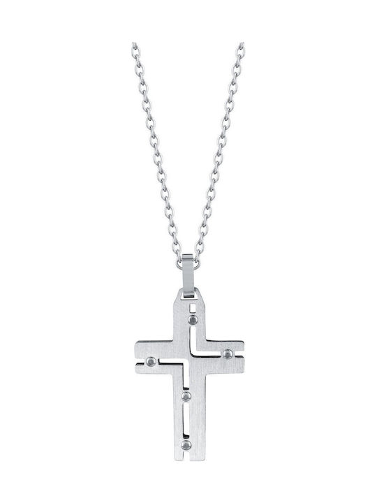 Kiriakos Gofas Men's Cross Double Sided from Steel with Chain