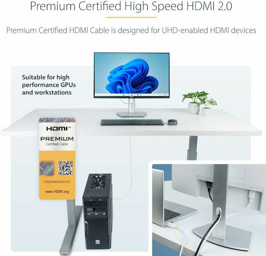 StarTech HDMI 2.0 Премиум Високоскоростен 4K 60Hz HDR Кабел HDMI Мъжки - HDMI Мъжки 3м Бял