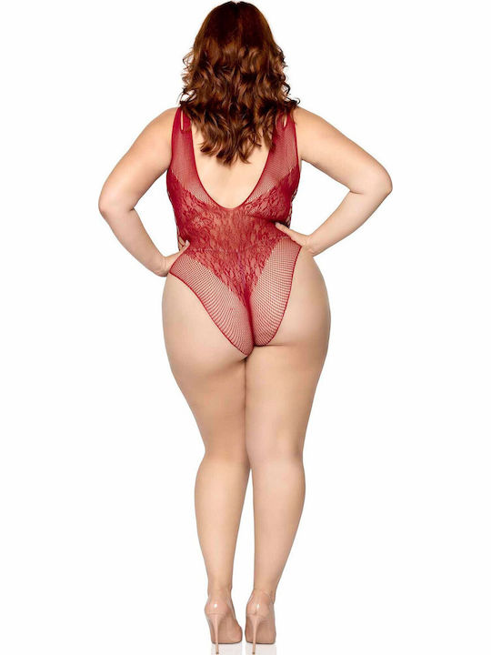Διάφανο Διχτυωτό Κορμάκι Διπλό Strap Μπορντό Plus Size