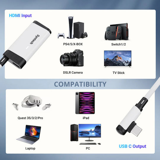 Κάρτα Λήψης Syntech Usb-c Hdmi Εγγραφή 2k Γρήγορη Φόρτιση Meta Quest 3/3s
