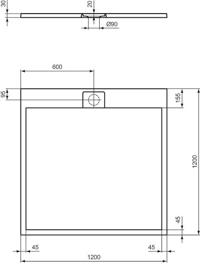 Ideal Standard Ultra Flat S I Life Quadratisch Künstlicher Stein Dusche x120cm Gray