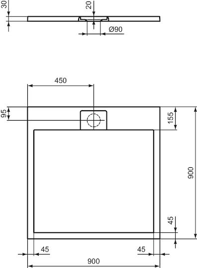 Ideal Standard Square Artificial Stone Shower Beige Ultra Flat S I Life 90x90x3cm