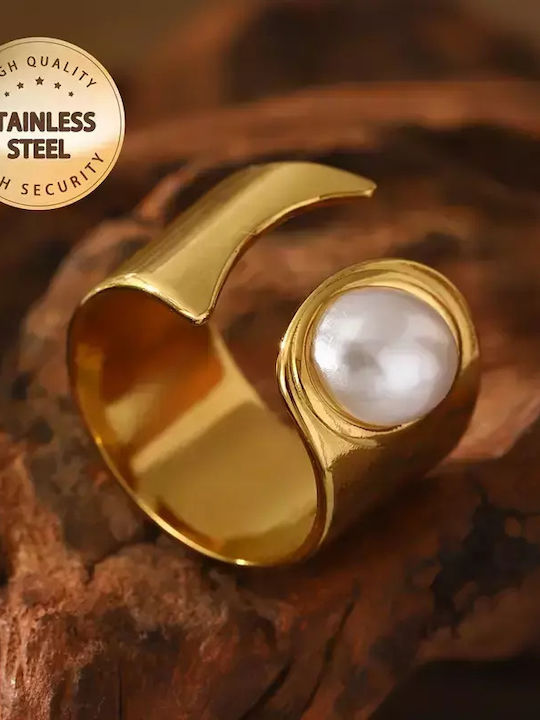 Damen Ring mit Perlen aus Stahl Vergoldet