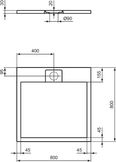 Ideal Standard Ultra Flat S I Life Quadratisch Künstlicher Stein Dusche x80cm Schwarz
