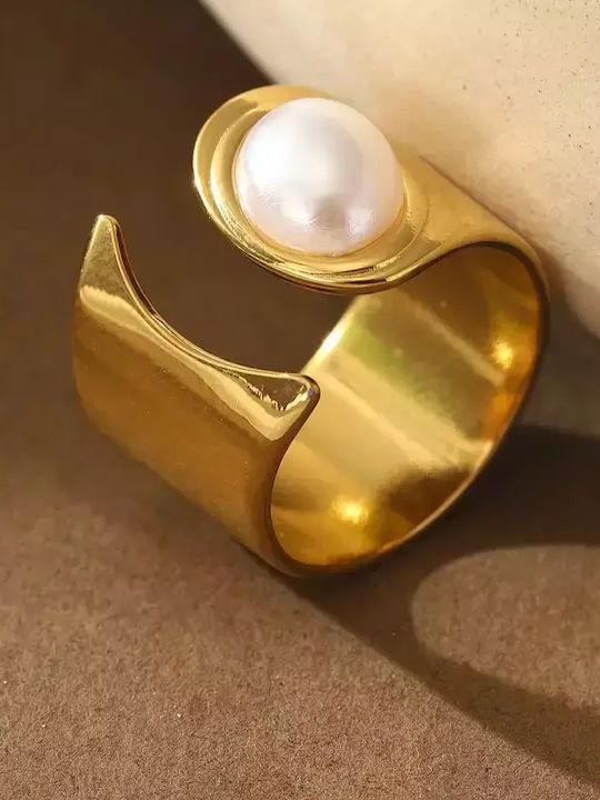 Damen Ring mit Perlen aus Stahl Vergoldet