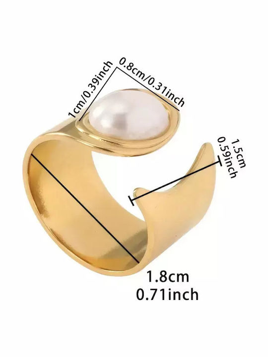 Damen Ring mit Perlen aus Stahl Vergoldet