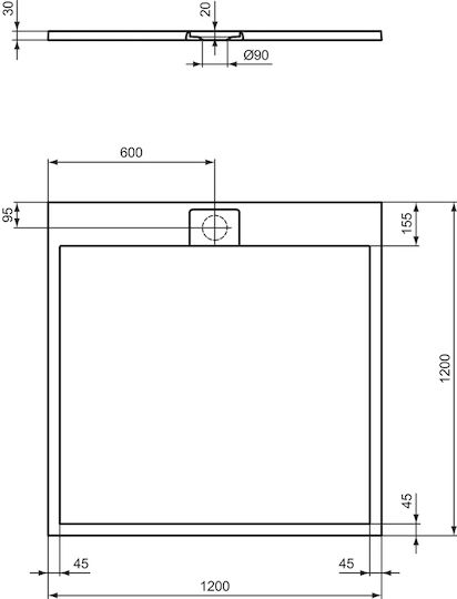 Ideal Standard Square Artificial Stone Shower Beige 120x120x3см