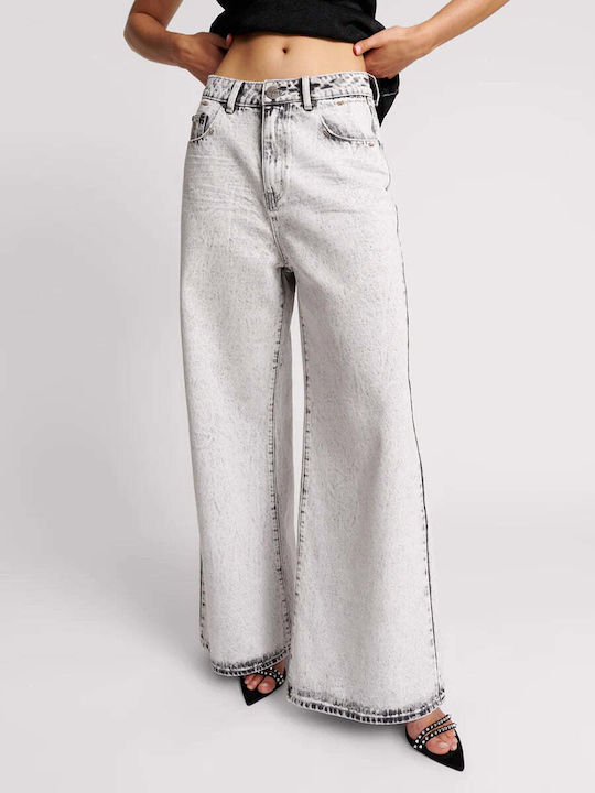 Women's High-waisted Fabric Trousers in Regular Fit Washed Grey