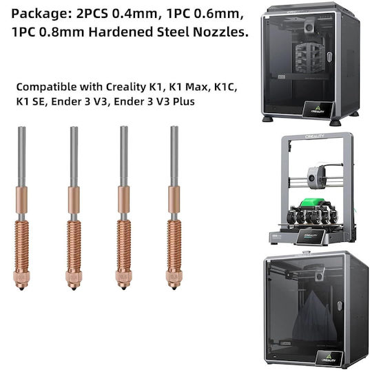 Set 4 Duze Creality K1c K1 Se Ender 3 V3 Ender 3 V3 Plus K1/k1 Max Schimbare Rapidă 2 Duze 0.4mm 1 Duză 0.6mm 1 Duză 0.8mm Fabricate Din Aliaj De Titan