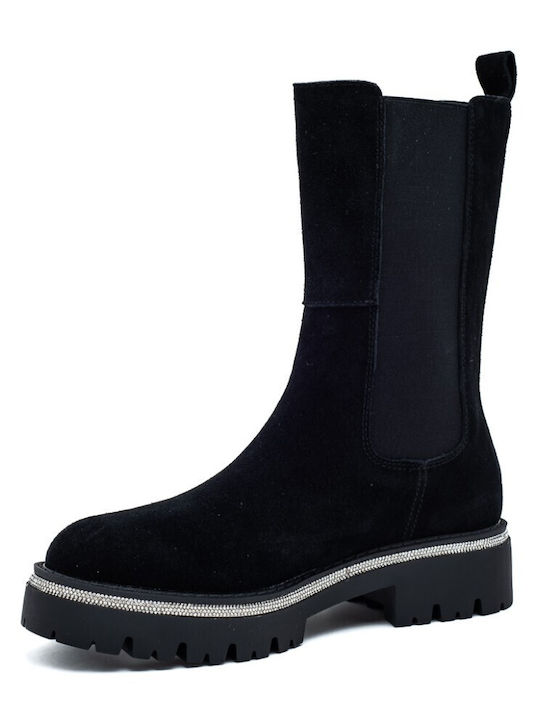 Leder Stiefeletten Damen Schwarz