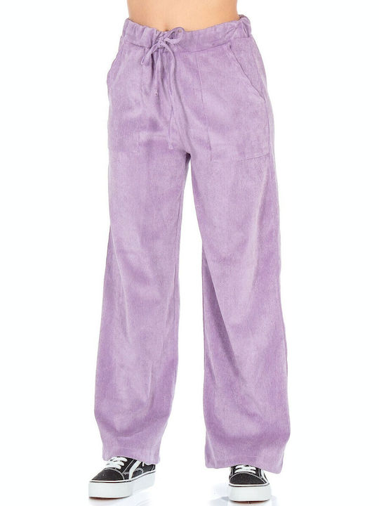 Women's High-waisted Fabric Trousers Purple