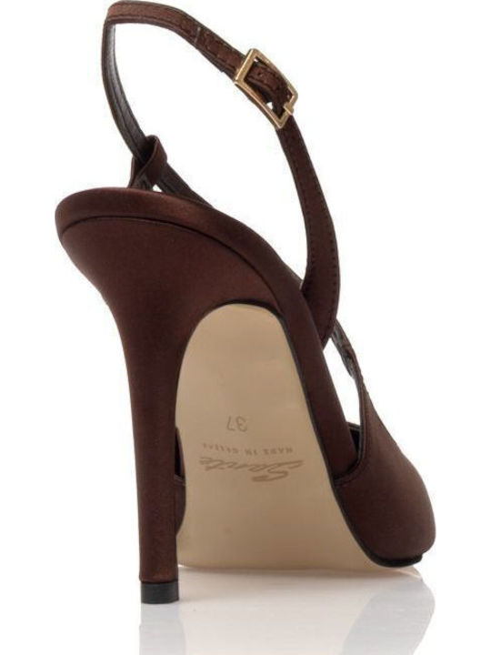 Synthetic Leather Brown Satin High Heels